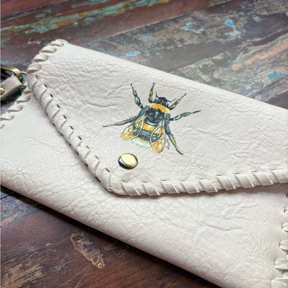 Hand Painted Bee Cream Wristlet - Picture 9 of 11